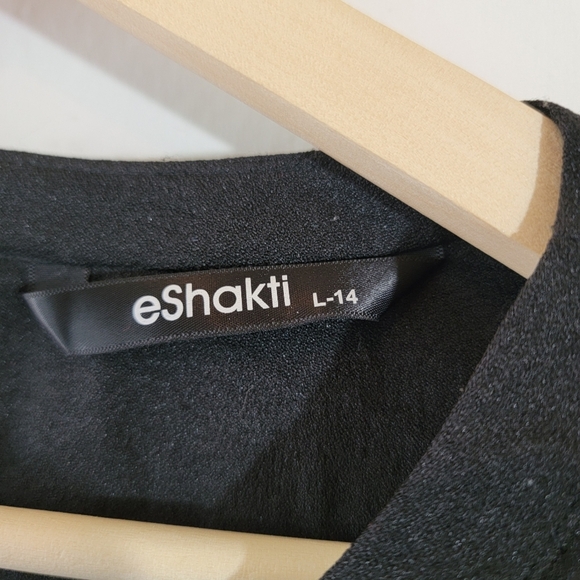 eShakti Asymmetric Ties Crepe Shift Dress Sz L-14 Black Minimalist Cocktail - Picture 9 of 12